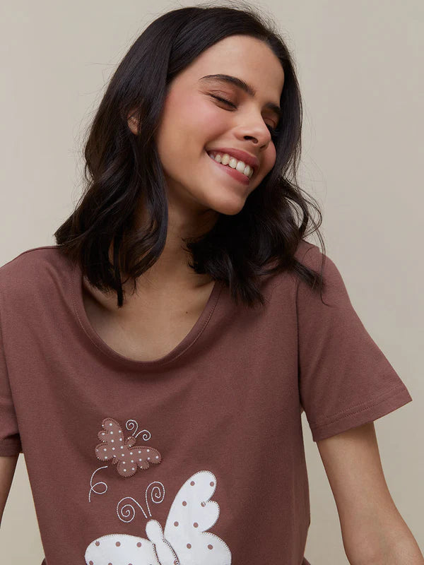 Brown Butterfly Printed Night Suit VELMO