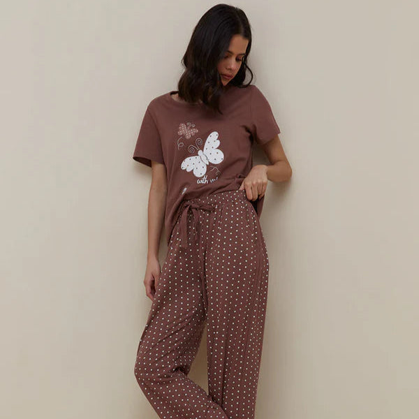 Brown Butterfly Printed Night Suit VELMO