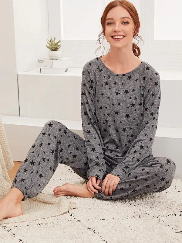 Charcoal Star printed Night Suit VELMO