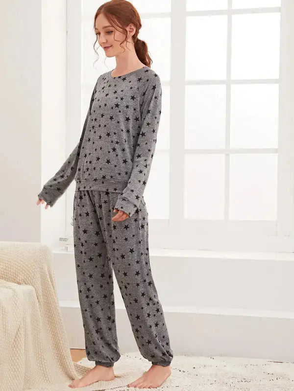 Charcoal Star printed Night Suit VELMO