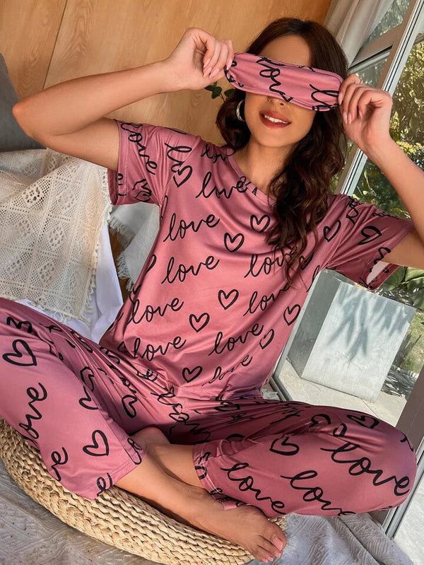 T-Pink Love Heart Printed Night Suit VELMO