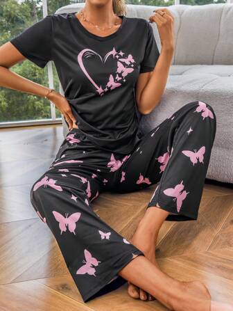 Butterfly heart Printed Night Suit