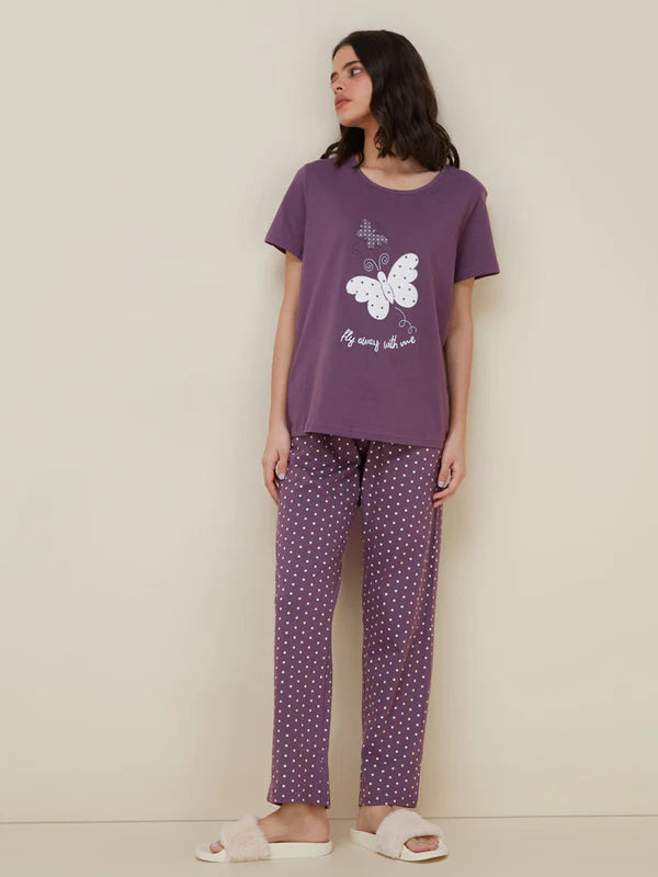 Purple Butterfly Printed Night Suit VELMO
