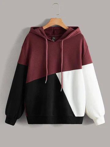 Maroon Black & White Cut & Sew Kangaroo Hoodie VELMO