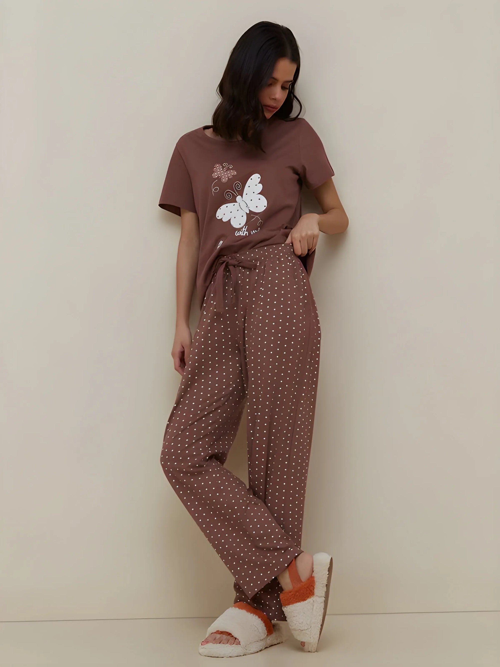 Brown Butterfly Printed Night Suit VELMO
