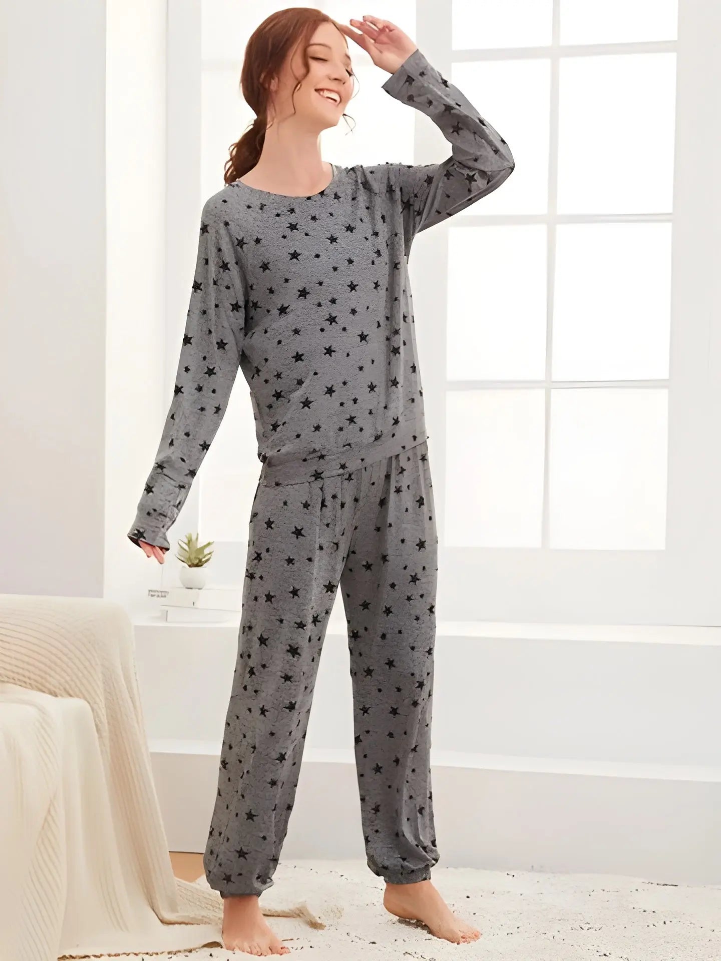 Charcoal Star printed Night Suit VELMO