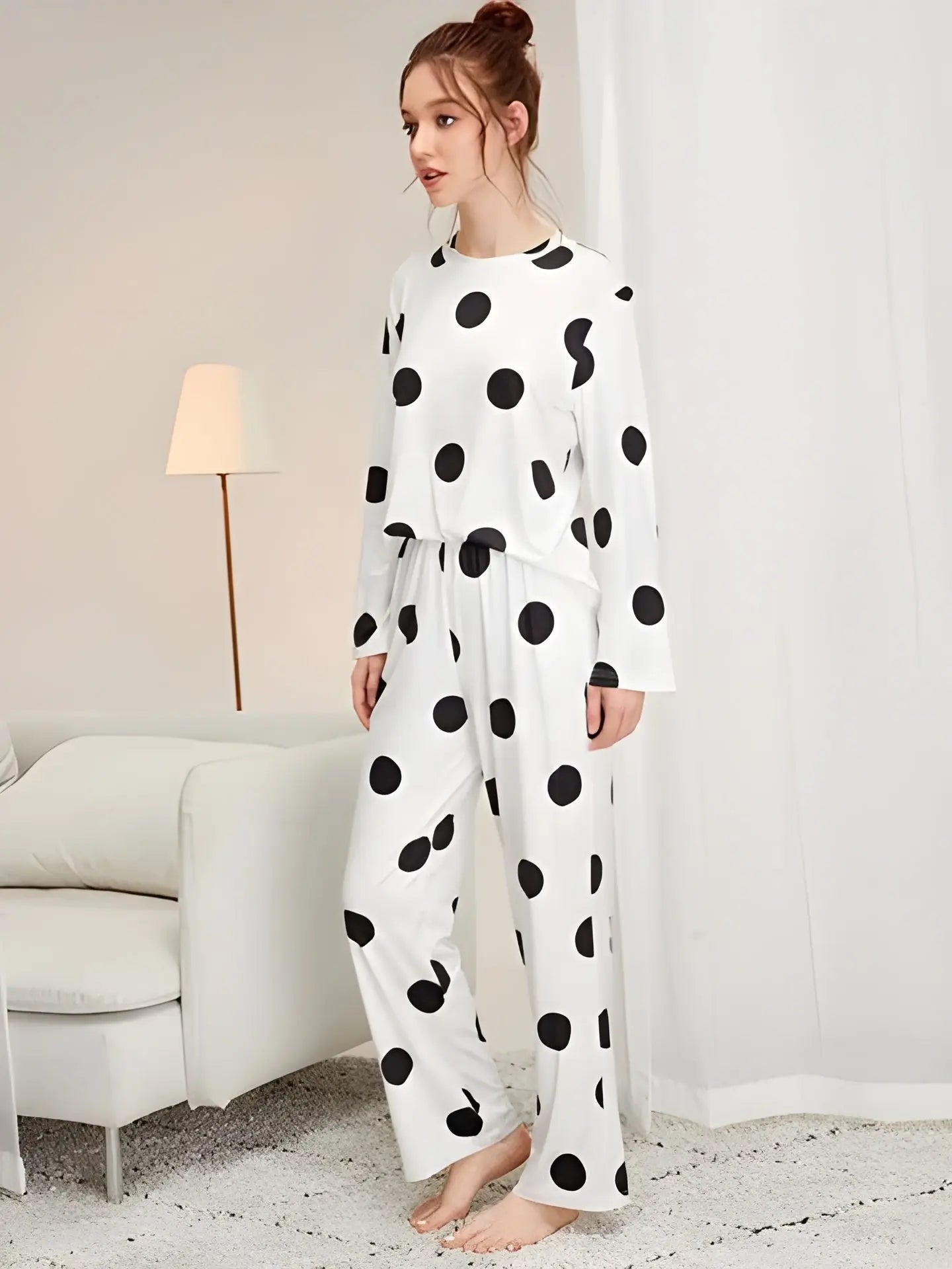 Black & White Doted Printed Night Suit VELMO