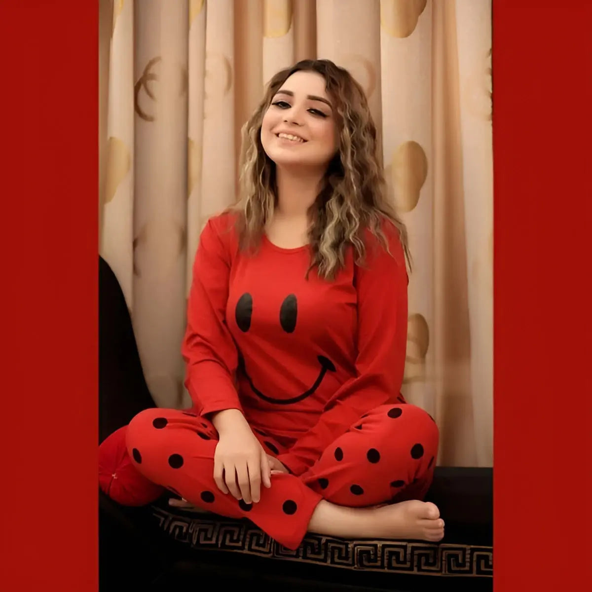 Red Smiley Full Sleeves Night Suit VELMO