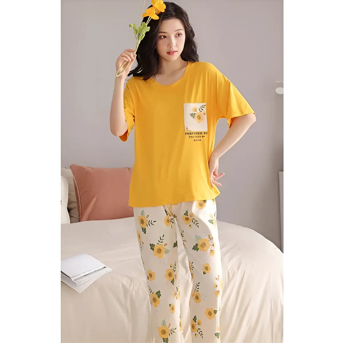 Mustard Pocket Flower Night Suit VELMO