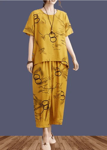 Yellow Ring Printed Capri Night Suit VELMO