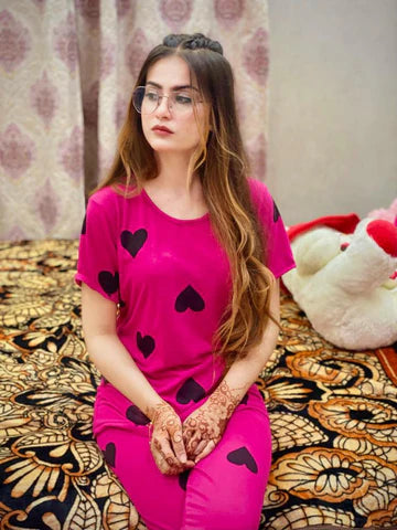 Black Multi Hearts Pink Printed Night Suit VELMO