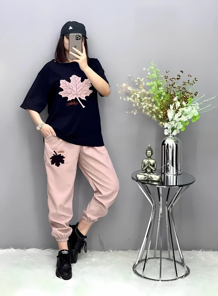 Pink Maple Leaf Printed Track Suit VELMO