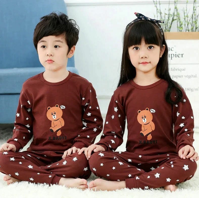 Maroon Teddy Bear Printed Kids Wear VELMO