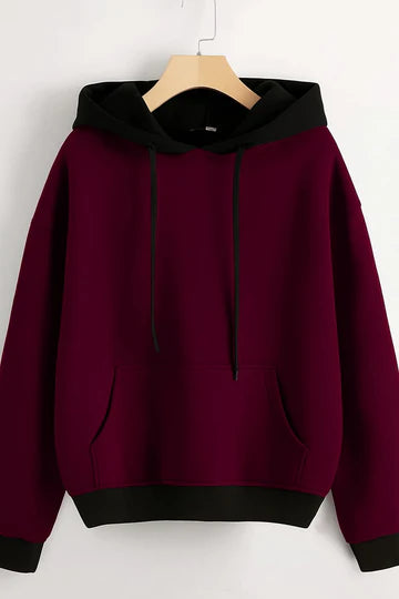 Maroon With Black Basic Kangaroo Hoodie