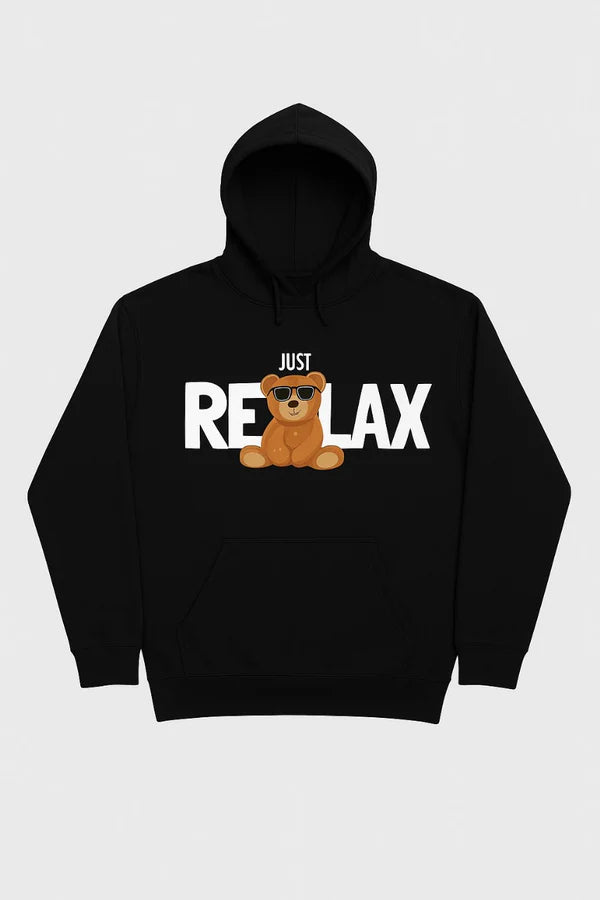 Black Just Relax Printed Hoodie