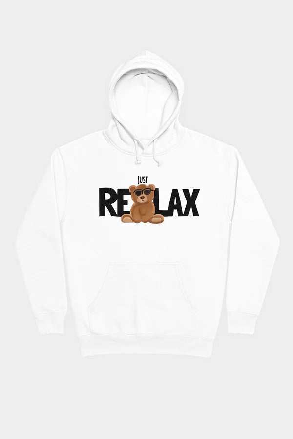 White Just Relax Printed Hoodie