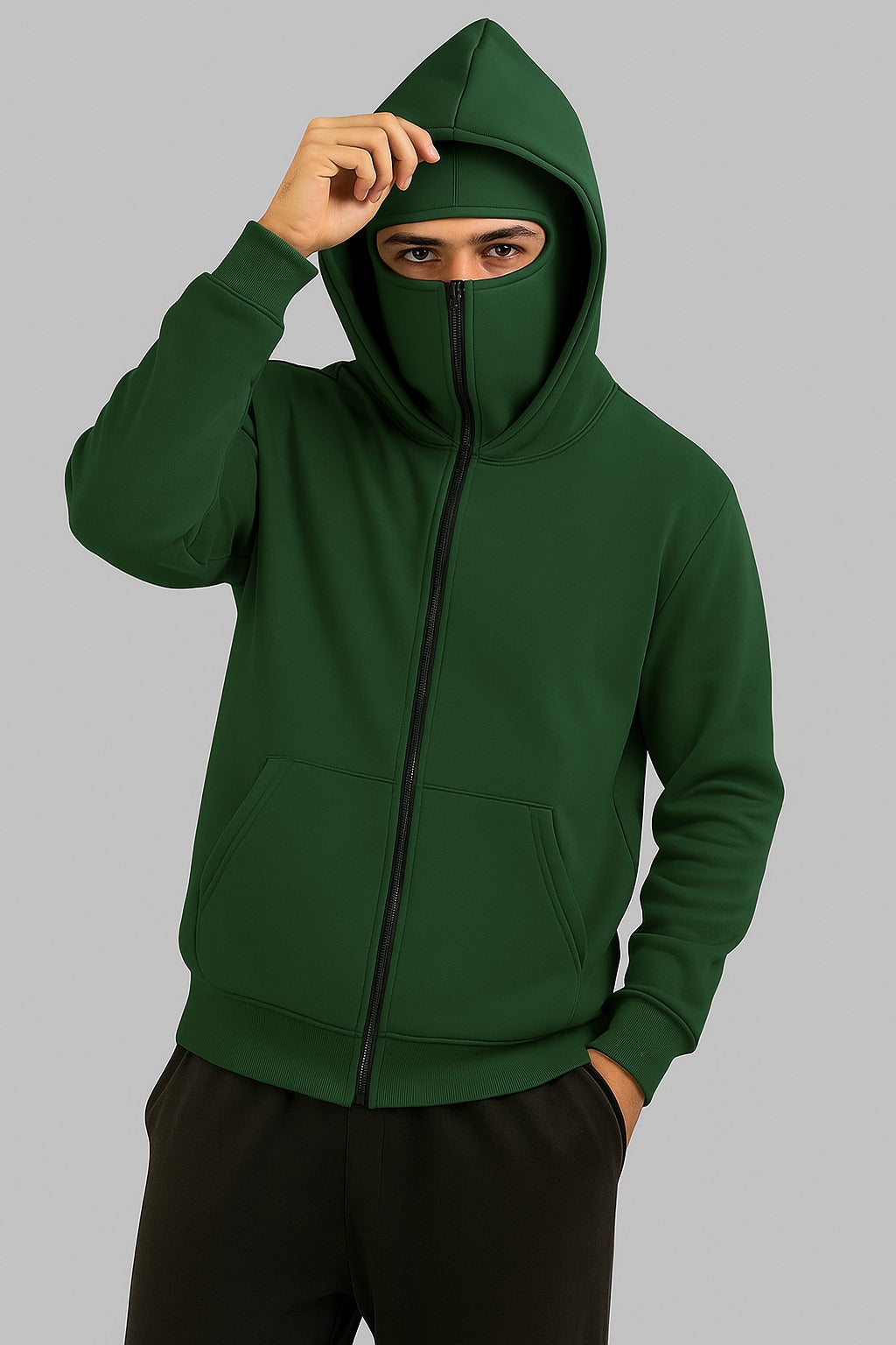 Green Balaclava Ninja Zipper Hoodie Jacket