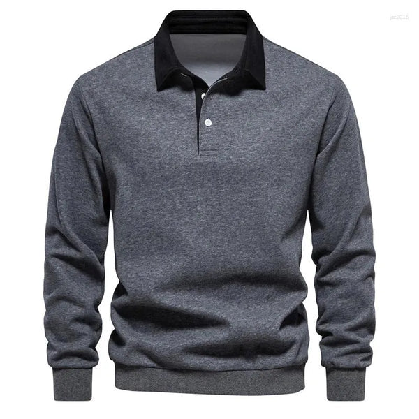 Charcoal With Black Multicolor Polo Collar Long Sleeves Sweatshirt