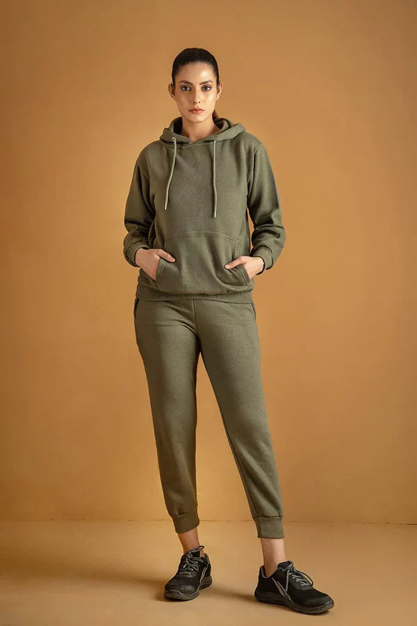 Olive Green Tracksuit With Warm Hoodie & Pant