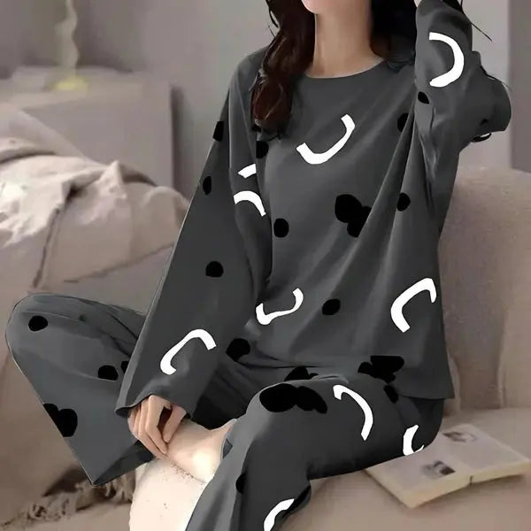 Charcoal Pattern Printed Night Suit VELMO