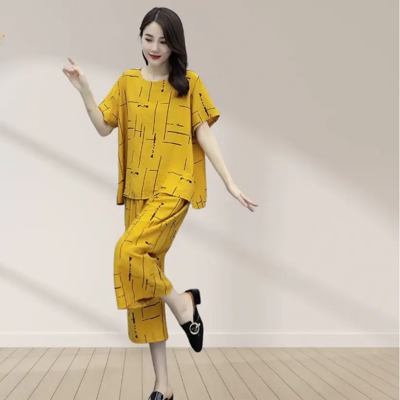 Yellow Capri Printed Night Suit VELMO