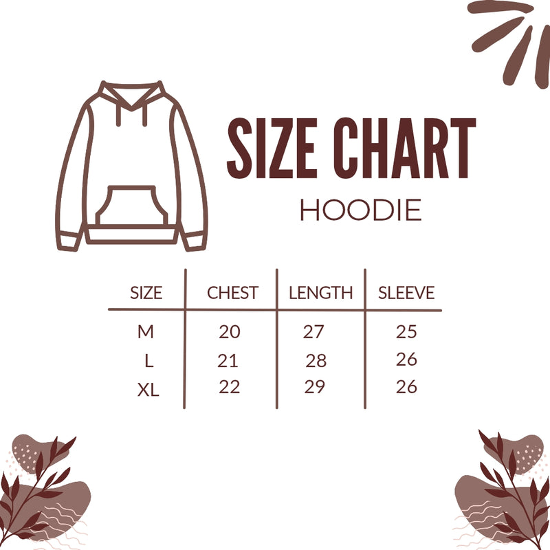 Size chart for Maroon With Black Basic Kangaroo Hoodie