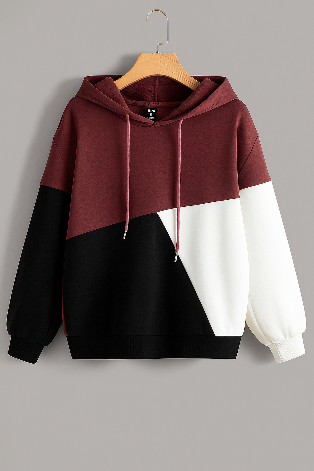 Maroon Black & White Cut & Sew Kangaroo Hoodie