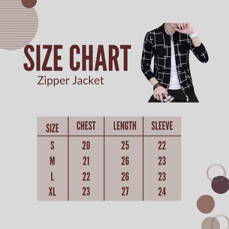 Size chart for Black Printed Zipper Jacket