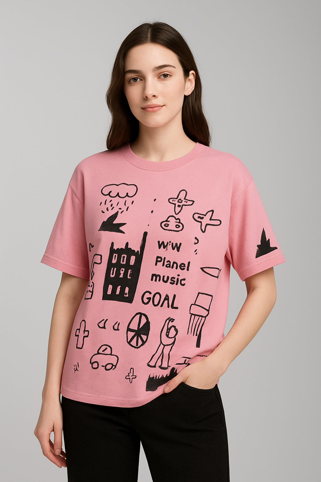 Pink Planet Music With Black Pajama Night Suit VELMO