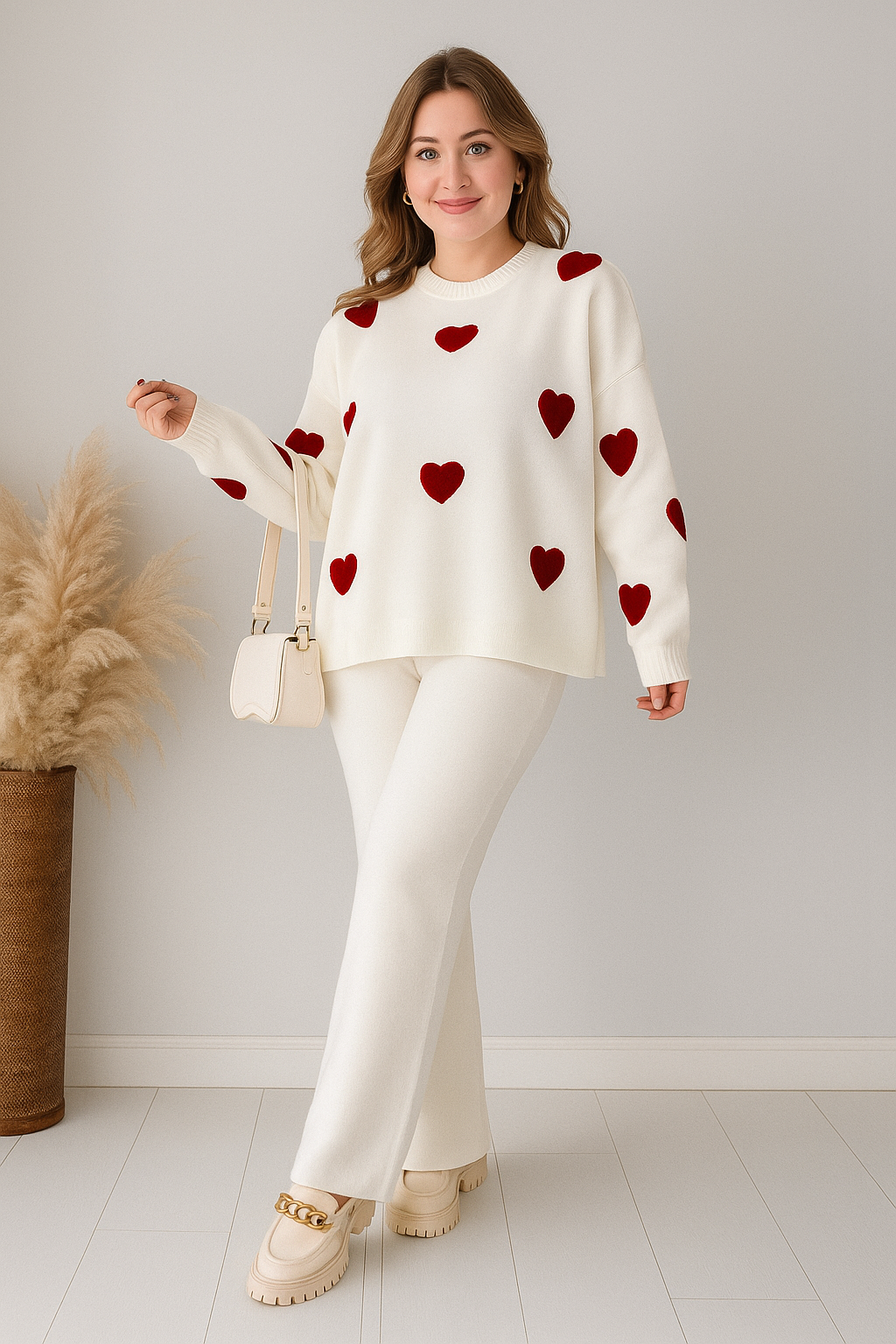 Off White Heart Printed 2 PC Co-Ord Set