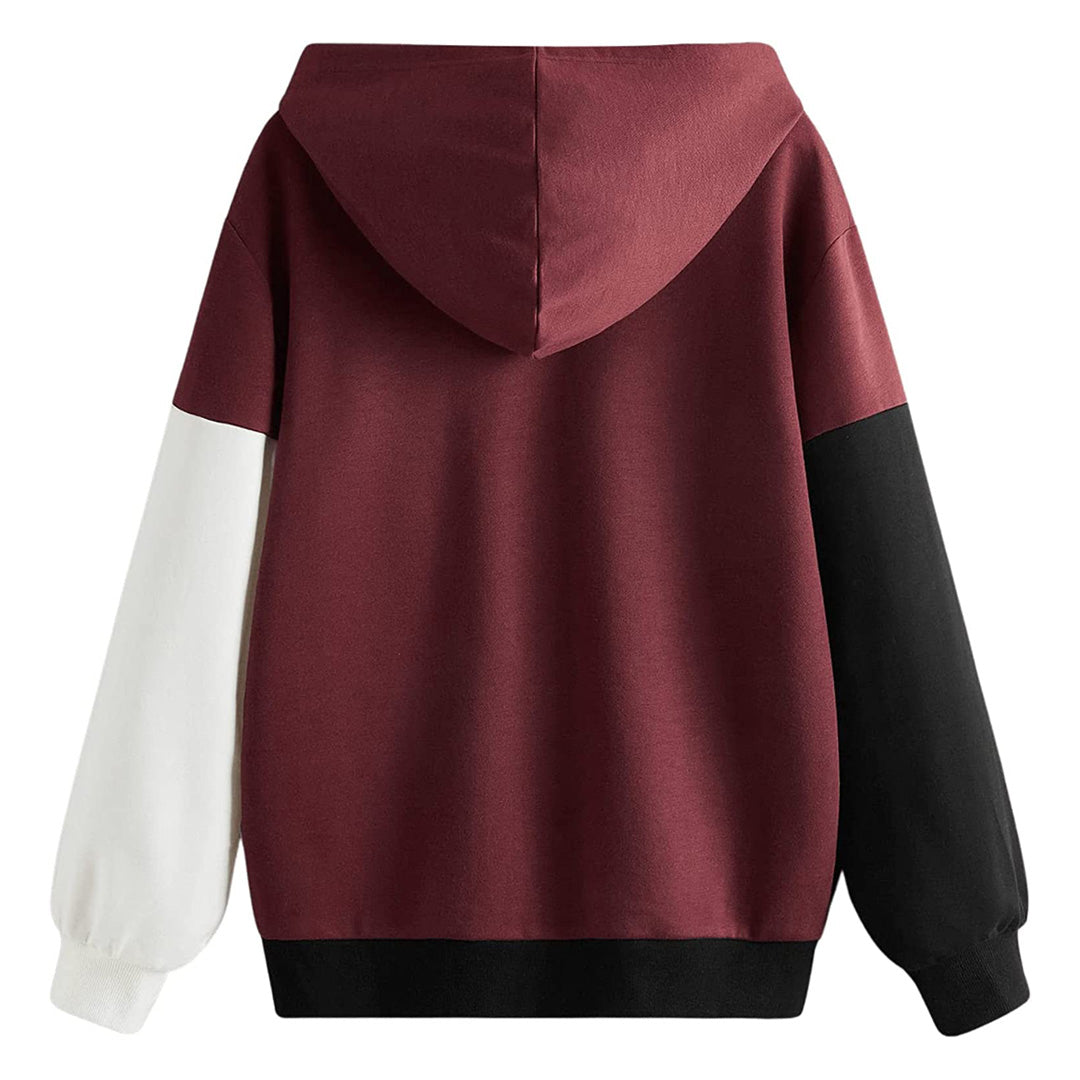 Maroon Black & White Cut & Sew Kangaroo Hoodie